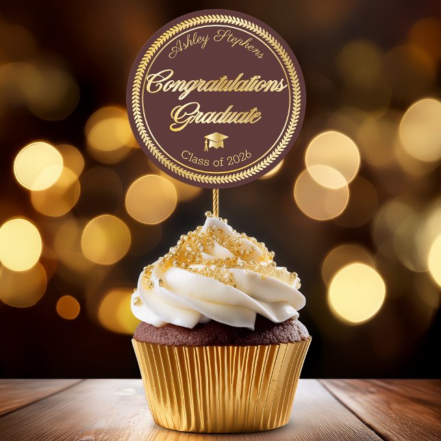 Elegant Gold | Maroon Grad Cap Class of 2026 Classic Round Sticker (Elegant Gold Tone Maroon Grad Cap Class of 2026 Classic Round Sticker -- Graduation Favors)