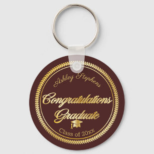 Elegant Gold   Maroon Grad Cap Class Year Keychain