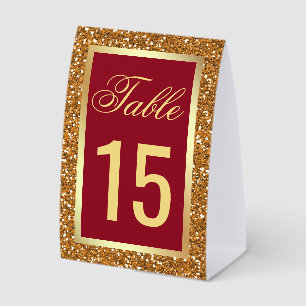 Elegant Gold Maroon Red Wedding Table Number Paper Table Tent