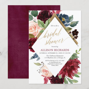 Elegant gold marsala burgundy pink bridal shower invitation