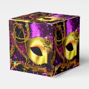 Elegant Gold Mask Cube Favor Boxes