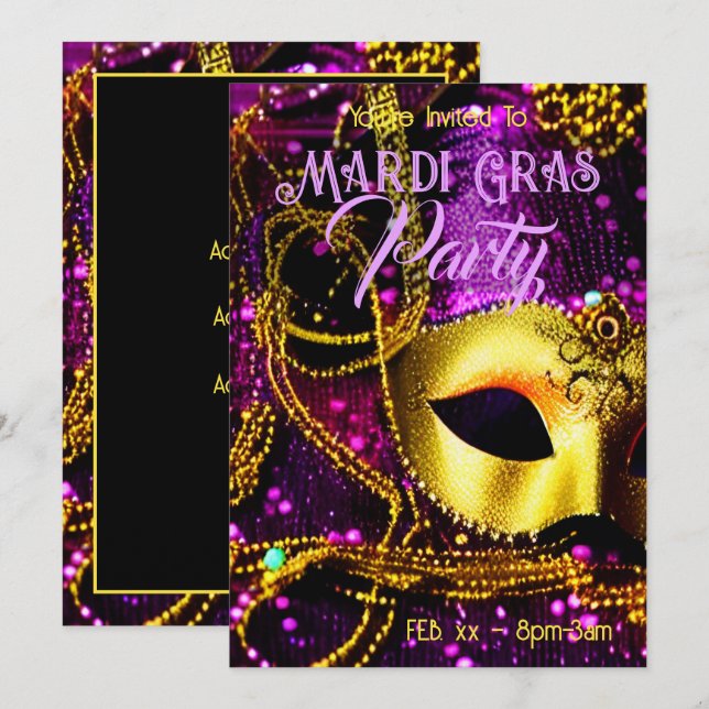 Elegant Gold Mask Invitation (Front/Back)