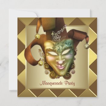 Elegant Gold Mask Red Masquerade Party Invitation by Pure_Elegance at Zazzle