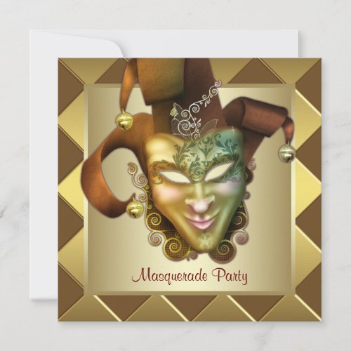 Elegant Gold Mask Red Masquerade Party Invitation