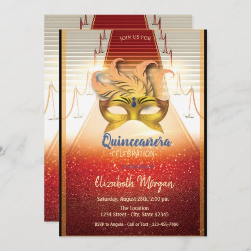 Elegant Gold Masque Red Carpet Quinceanera Invitation