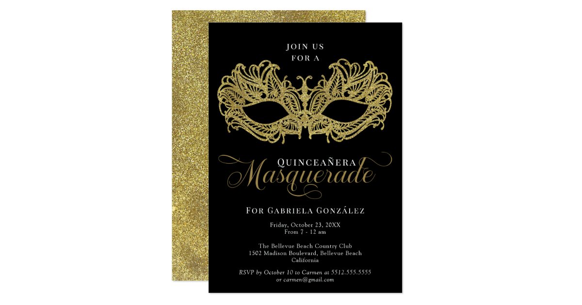 Elegant Gold Masquerade Mask Quinceanera Invitation | Zazzle.com