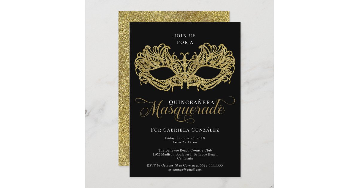 Elegant Gold Masquerade Mask Quinceanera Invitation | Zazzle