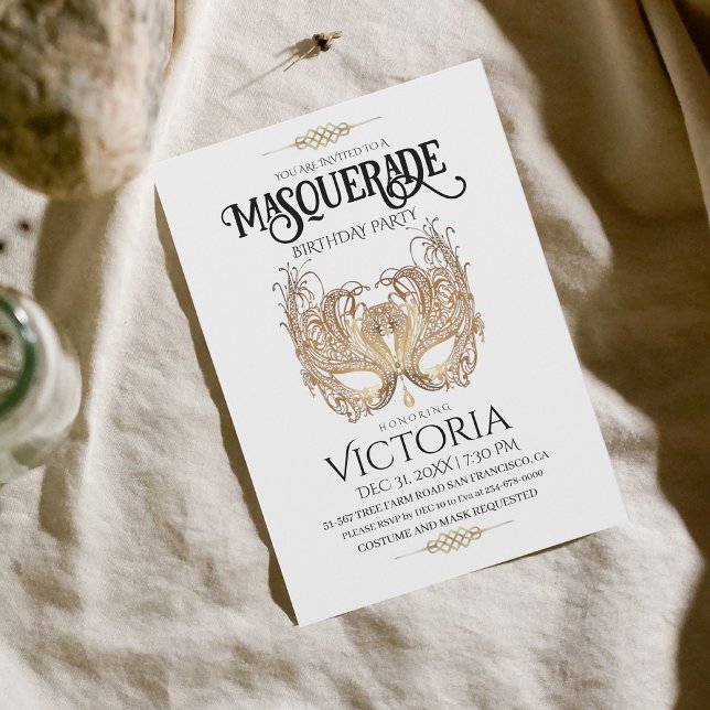 Elegant Gold Masquerade Party Birthday Invitation (Creator Uploaded)