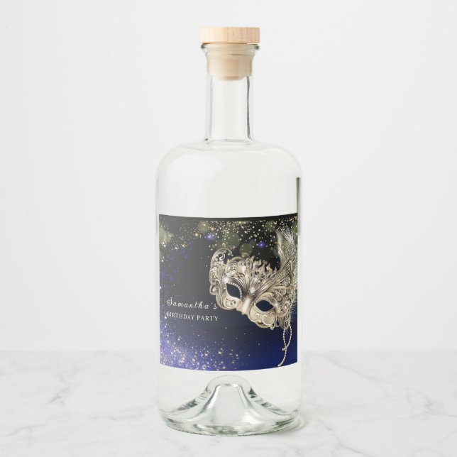 Elegant Gold Masquerade Party Bottle Label (Front)
