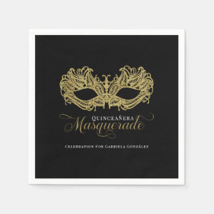 Elegant Gold Masquerade Quinceanera Party Napkins