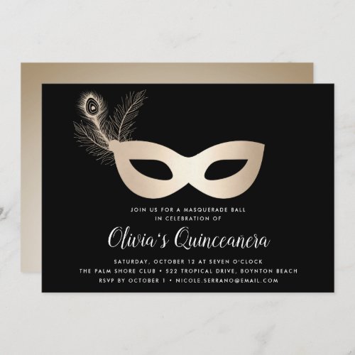 Elegant Gold Masquerade Theme Quinceanera Invitation