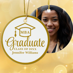 Elegant Gold MBA Graduation Photo Christmas Ceramic Ornament