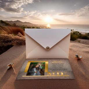 Elegant Gold MD Caduceus Photo Graduation Acrylic Invitations