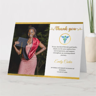 Elegant Gold Medical & Nursing School Grad Photo Thank You Card