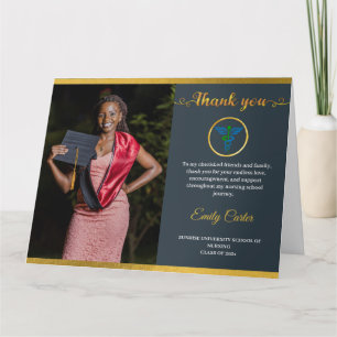 Elegant Gold Medical & Nursing School Grad Photo Thank You Card