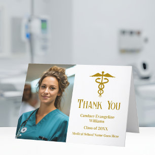 Elegant Gold Medical School Graduation Photo Letterpress Thank You Card