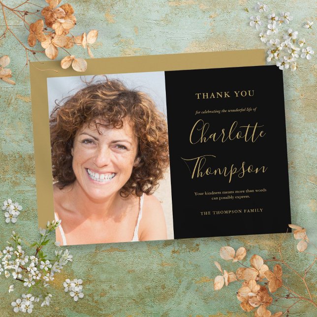 Elegant Gold Memorial Funeral Photo Thank You Card (Elegant Gold Memorial Funeral Photo Thank You Card)