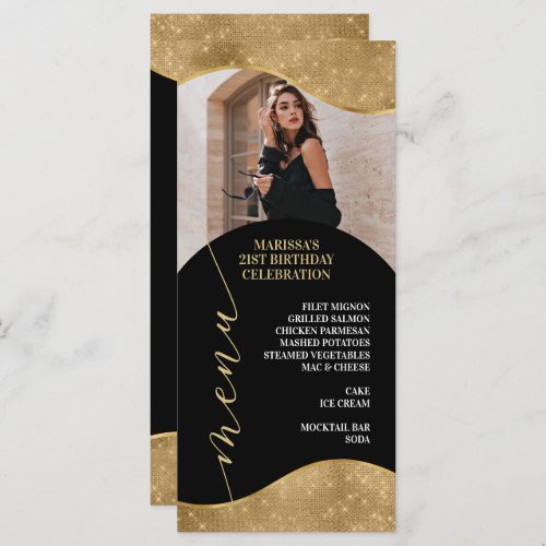 Elegant Gold Menu Place Card with Photo
