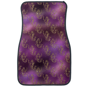 Elegant Gold Mermaid Pattern Purple Metallic Shiny Car Floor Mat