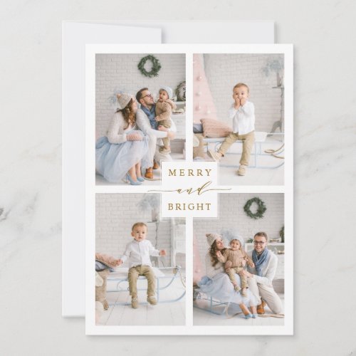 Elegant Gold Merry  Bright 4 Photo Holiday Card