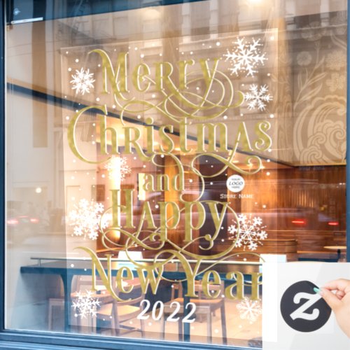 Elegant Gold Merry Christmas and Happy New Year  Window Cling