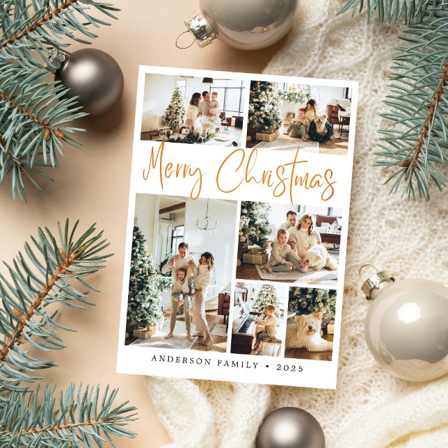 Elegant Gold Merry Christmas Calligraphy Photo Holiday Card (Creator Uploaded)