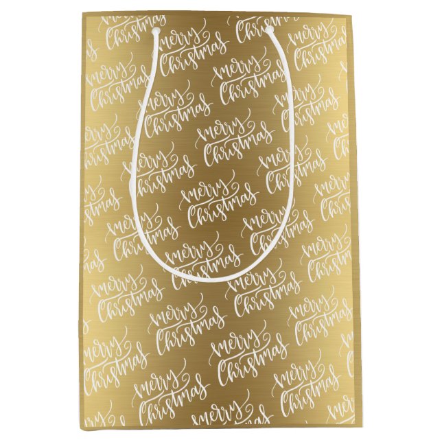 Elegant Gold Merry Christmas Calligraphy Script Medium Gift Bag (Front)