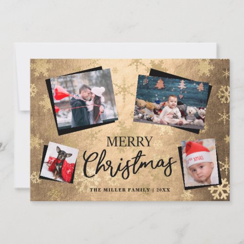 Elegant Gold Merry Christmas Custom Photo Collage Holiday Card