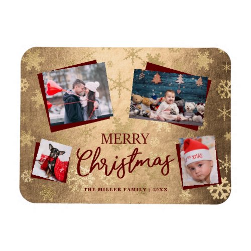 Elegant Gold Merry Christmas Custom Photo Collage Magnet