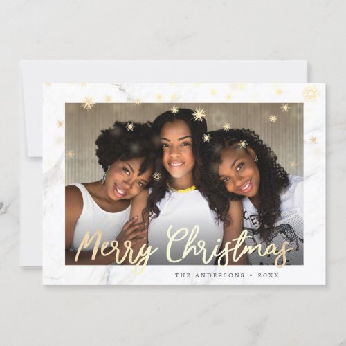 Elegant Gold Merry Christmas Custom Photo Holiday Card