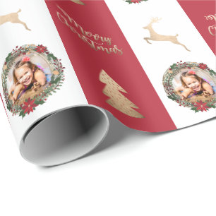 Elegant Gold Merry Christmas Custom Photo Wrapping Paper