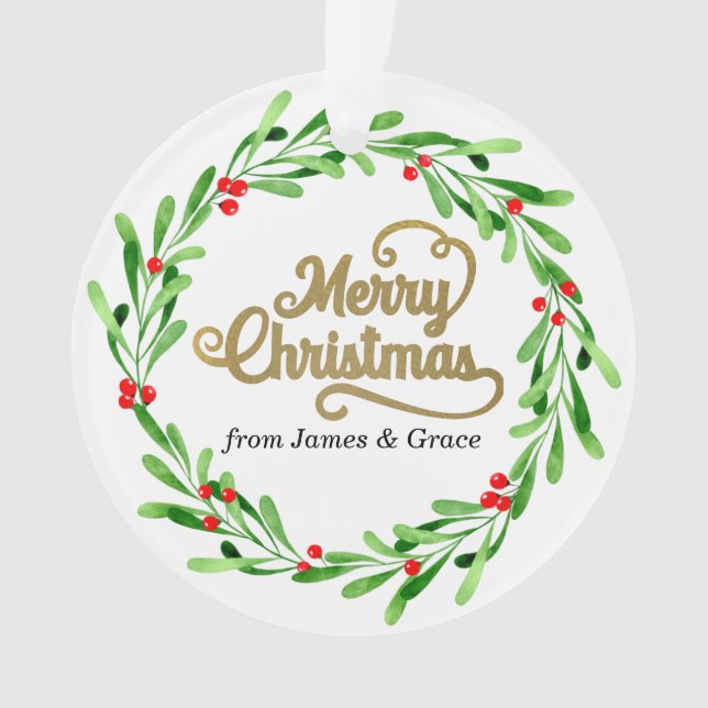 Elegant Gold Merry Christmas Family Holiday Photo Ornament (Front)