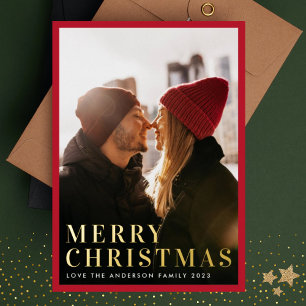 Elegant Gold Merry Christmas Minimal Frame Photo Foil Holiday Card