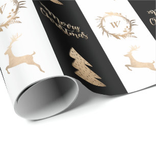 Elegant Gold Merry Christmas Monogram Wrapping Paper