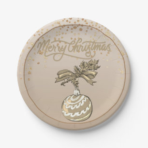Elegant Gold Merry Christmas Paper Plate