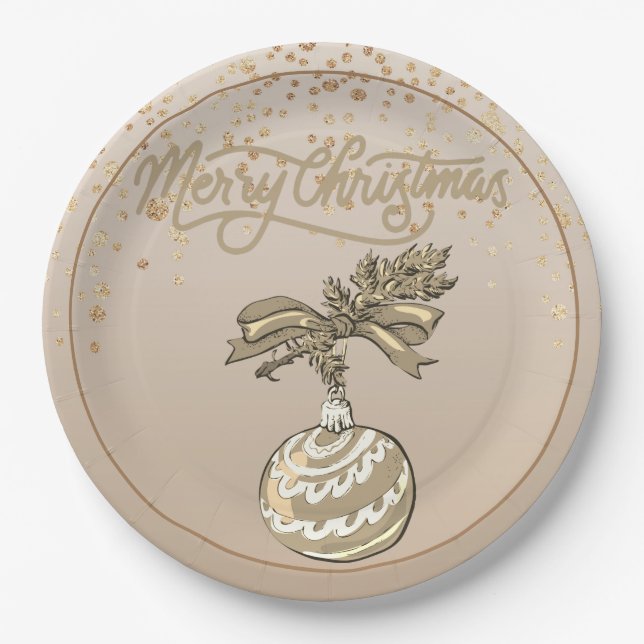 Elegant Gold Merry Christmas Paper Plates (Front)