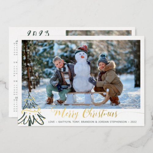 Elegant Gold Merry Christmas Photo 2023 Calendar Foil Holiday Card