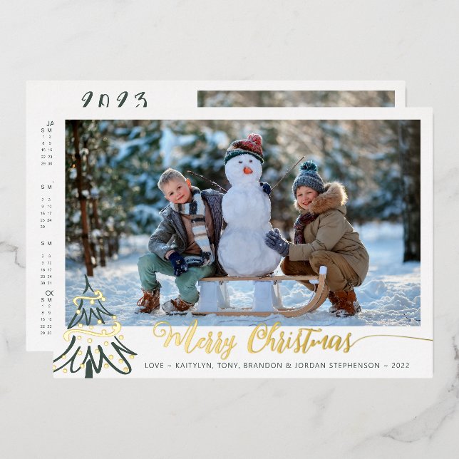 Elegant Gold Merry Christmas Photo 2023 Calendar Foil Holiday Card (Front/Back)