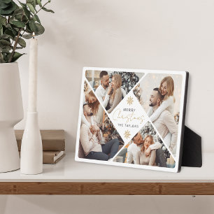 Elegant Gold Merry Christmas Photo Collage Plaque