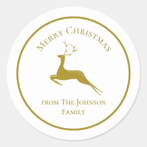 Elegant Gold Merry Christmas Reindeer Custom Gift Classic Round Sticker