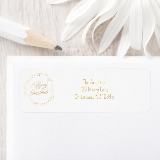 Elegant Gold Merry Christmas Return Address Label (Insitu)