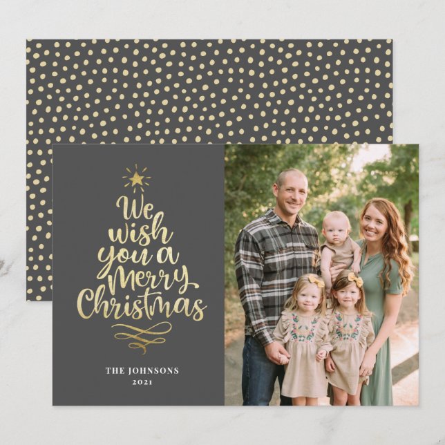 Elegant Gold Merry Christmas Script Calligraphy Holiday Card (Front/Back)