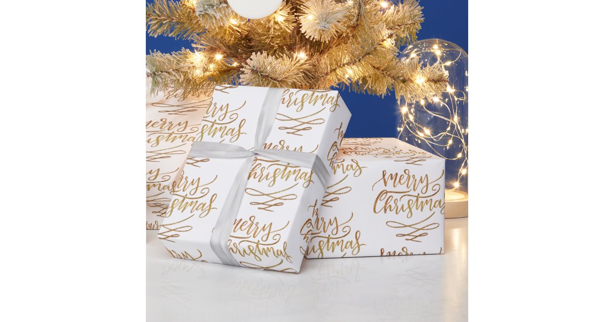 Gold Faux Foil Merry Christmas Black Wrapping Paper Sheets, Zazzle