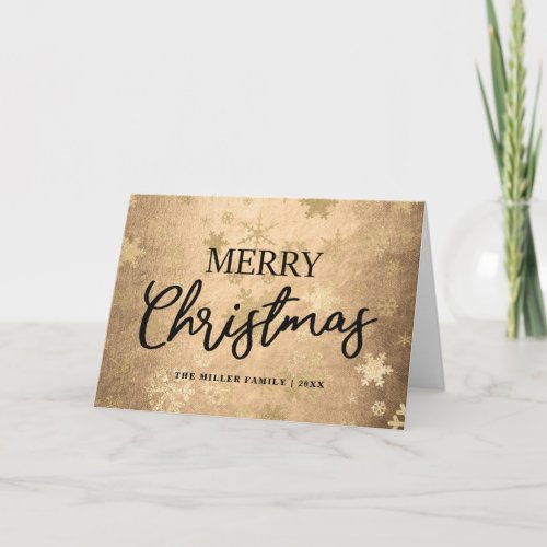 Elegant Gold Merry Christmas Snowflake Pattern Card