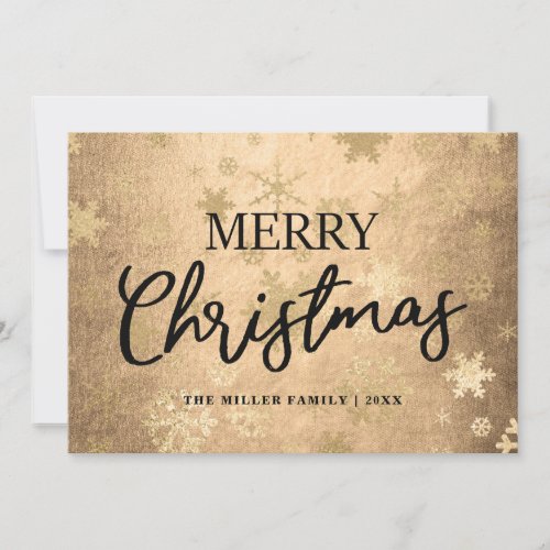 Elegant Gold Merry Christmas Snowflake Pattern Holiday Card