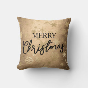 Elegant Gold Merry Christmas Snowflake Pattern Throw Pillow