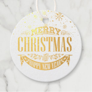 Elegant Gold Merry Christmas Snowflakes Foil Favor Tags