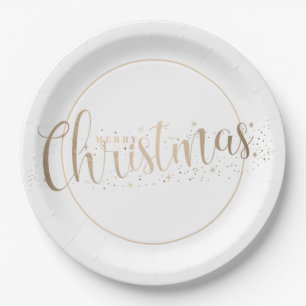 Elegant Gold Merry Christmas Topography Paper Plates