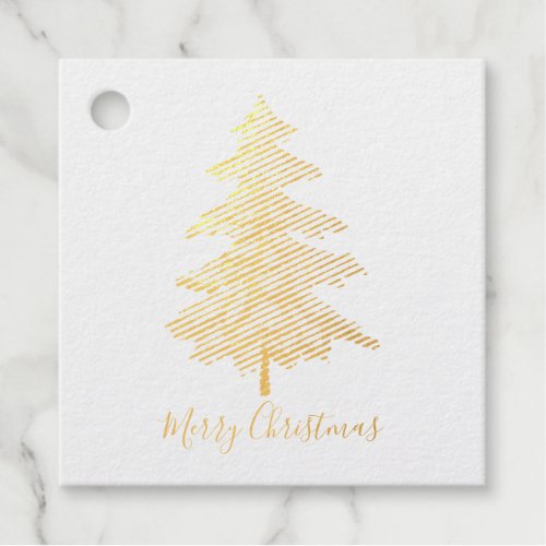 Elegant Gold Merry Christmas Tree and Script Foil Favor Tags