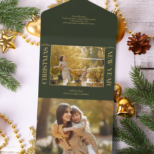 Elegant Gold Merry Christmas Typography Photo All In One Invitation
